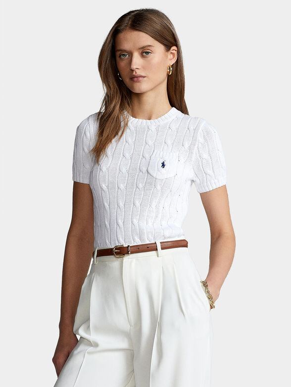 White cotton sweater with short sleeve - 1
