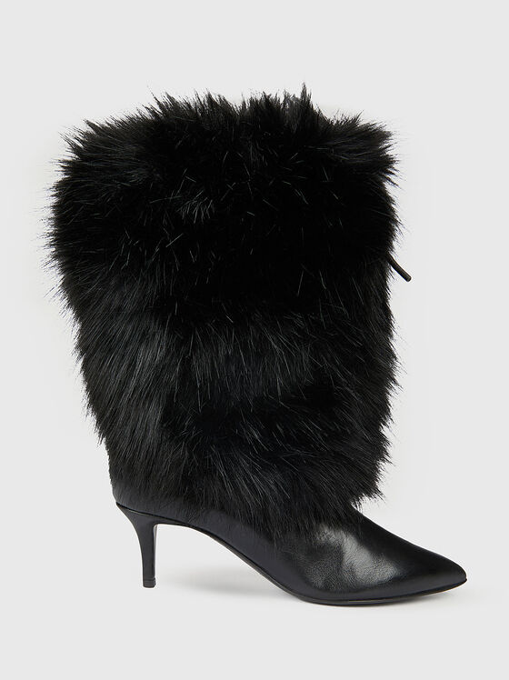 Ботуши на ток от напа кожа и еко косъм - 1