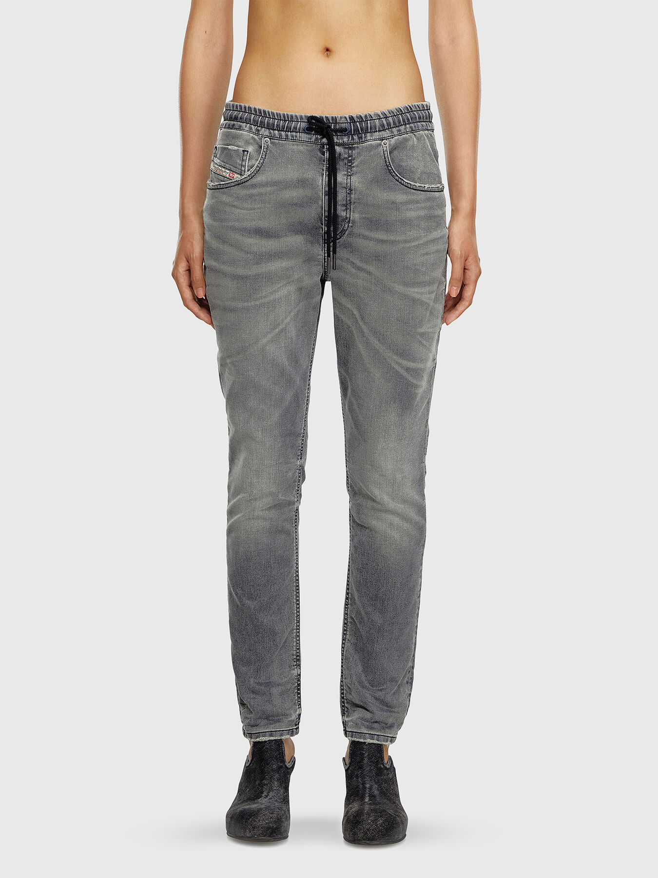 冬ギフト セ 2031 D-KRAILEY brand waist elastic with jeans grey JOGG パンツ