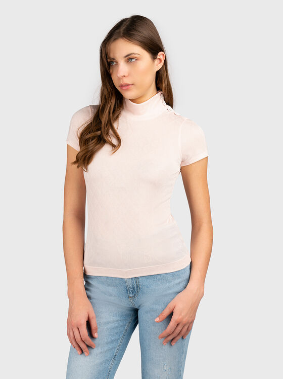 Блуза с поло яка в бледорозов цвят - 1