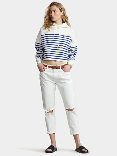 Cropped sweatshirt with hood and art accents - 4