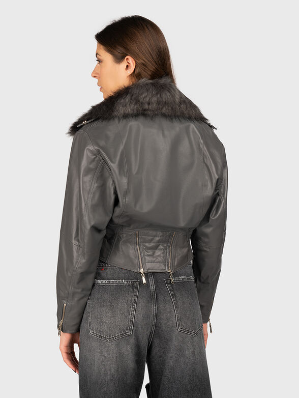 Black leather jacket with removable collar - 3