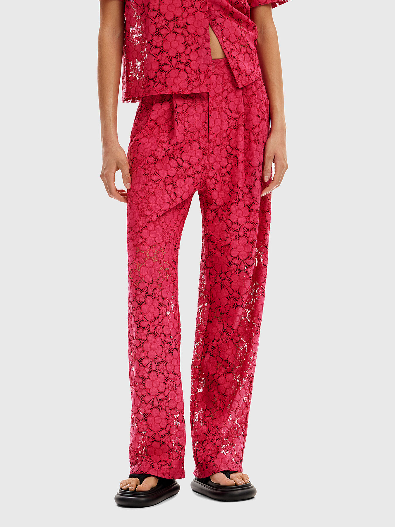 第一ネット floral with trousers Fuxia embroidery DESIGUAL brand パンツ