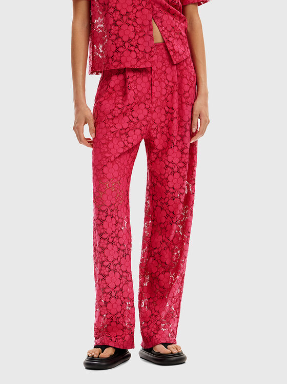 Fuxia trousers with floral embroidery - 1