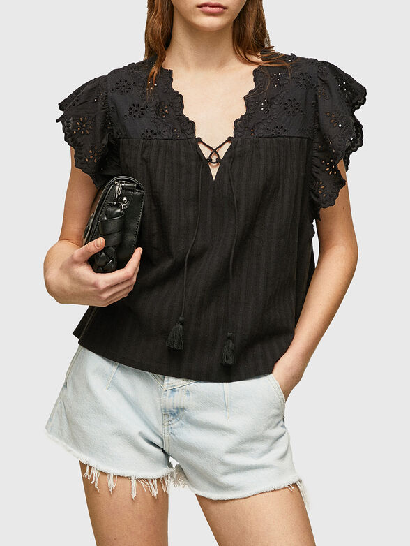 ANAISE black blouse with accent ties  - 1