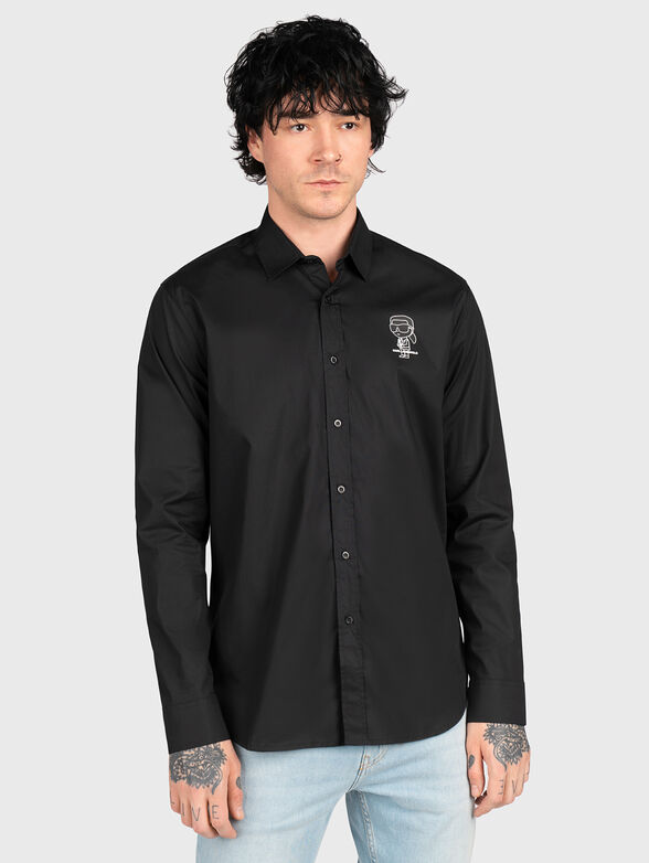 Black shirt with contrasting logo motif - 1