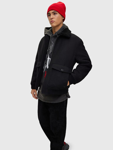 Black wool blend bomber jacket - 4