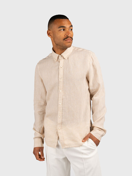 Beige linen shirt with logo detail - 1