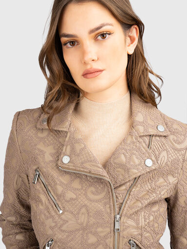 Eco leather jacket with floral embroidery  - 4