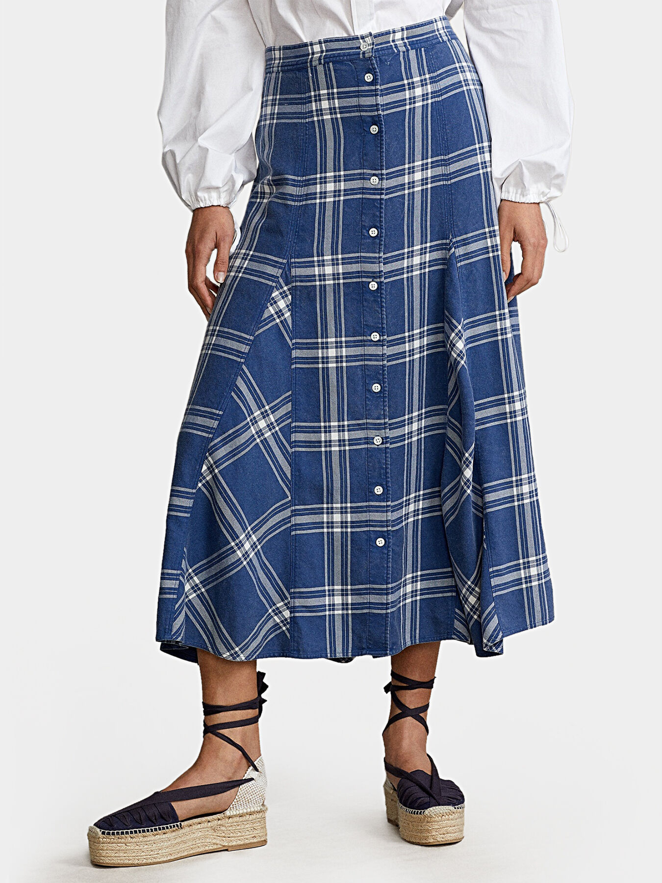 Plaid midi skirt in blue brand POLO RALPH LAUREN Globalbrandsstore en