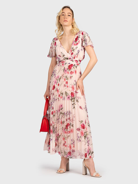 strapless open back dress Pleated 3D Flower Maxi Dress with Strap Tie Detail