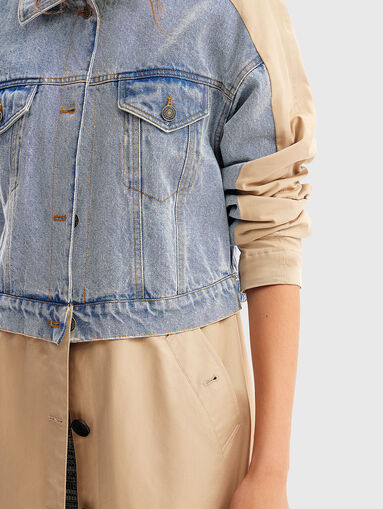 Trench coat with denim jacket top - 5