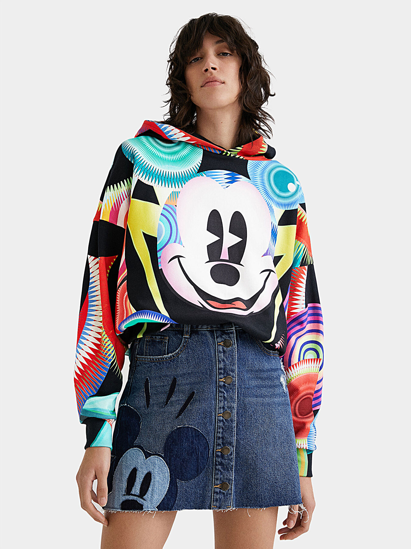 Denim skirt with Mickey applique brand DESIGUAL