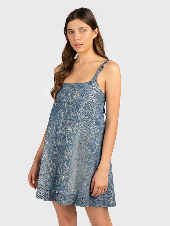 Denim mini dress with silver effect - 1