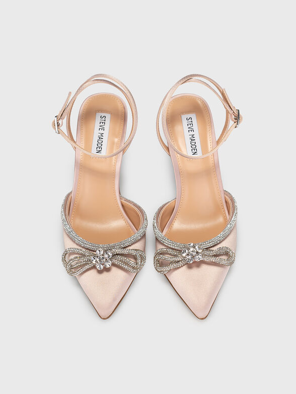 Beige heeled shoes LEIA with bow from rhinestones - 6