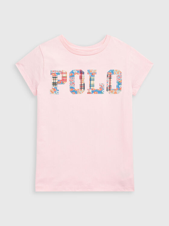 Памучна тениска в розов цвят с лого детайл - 1