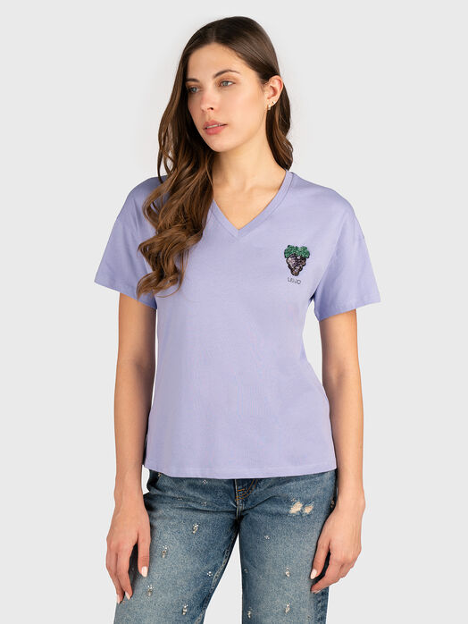 Cotton T-shirt with logo rhinestones