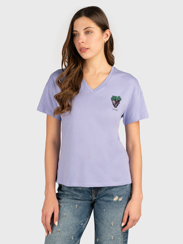 Cotton T-shirt with logo rhinestones - 1