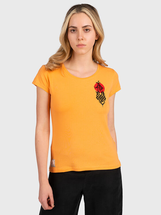 Тениска TSL031 с принт в оранжев цвят - 1