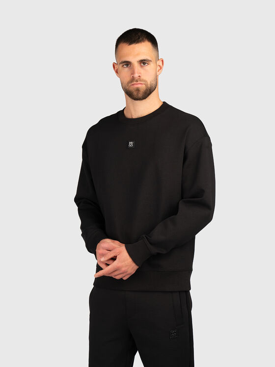 Black cotton sweatshirt with oval neckline - 1
