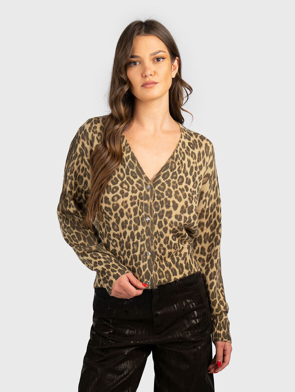 Wool blend cardigan with animal print - 1