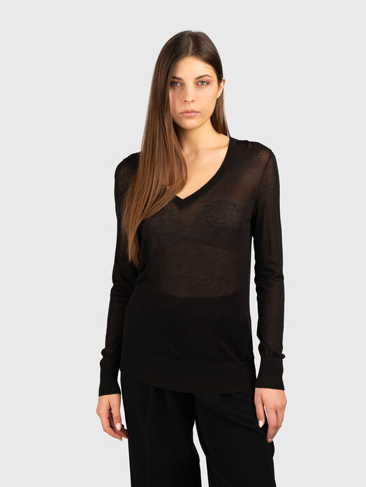 Silk blend sweater with sheer effect