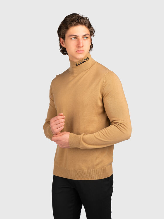Wool sweater with polo collar and logo - 1