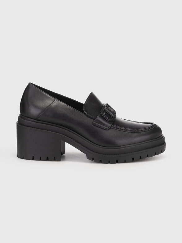 Black leather loafers with heel  - 1