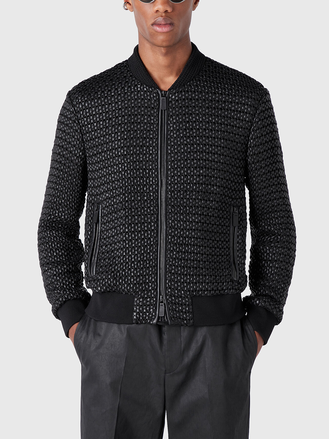 Emporio armani leather bomber jacket sales