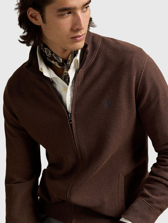 Cotton cardigan with logo in brown - 4