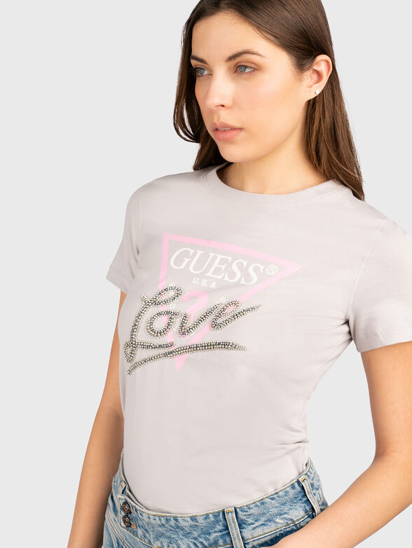 Cotton T-shirt with logo print and rhinestones - 4
