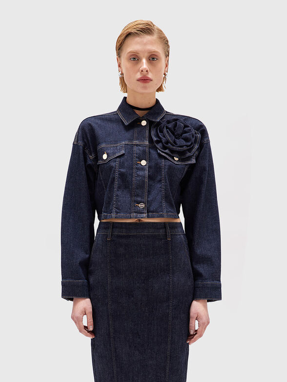 Short denim jacket with accent flower - 1