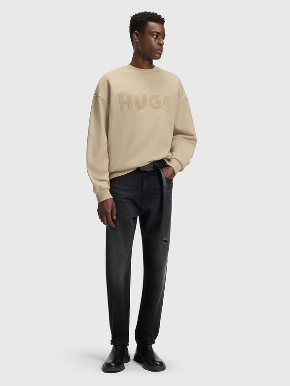 Cotton sweatshirt with oval neckline and accent logo - 2