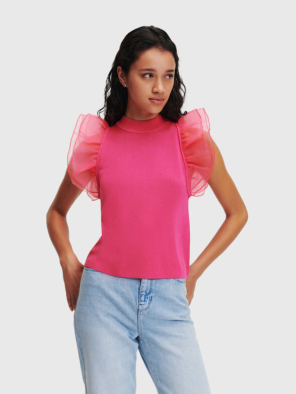 Black top with accent sleeves - 1