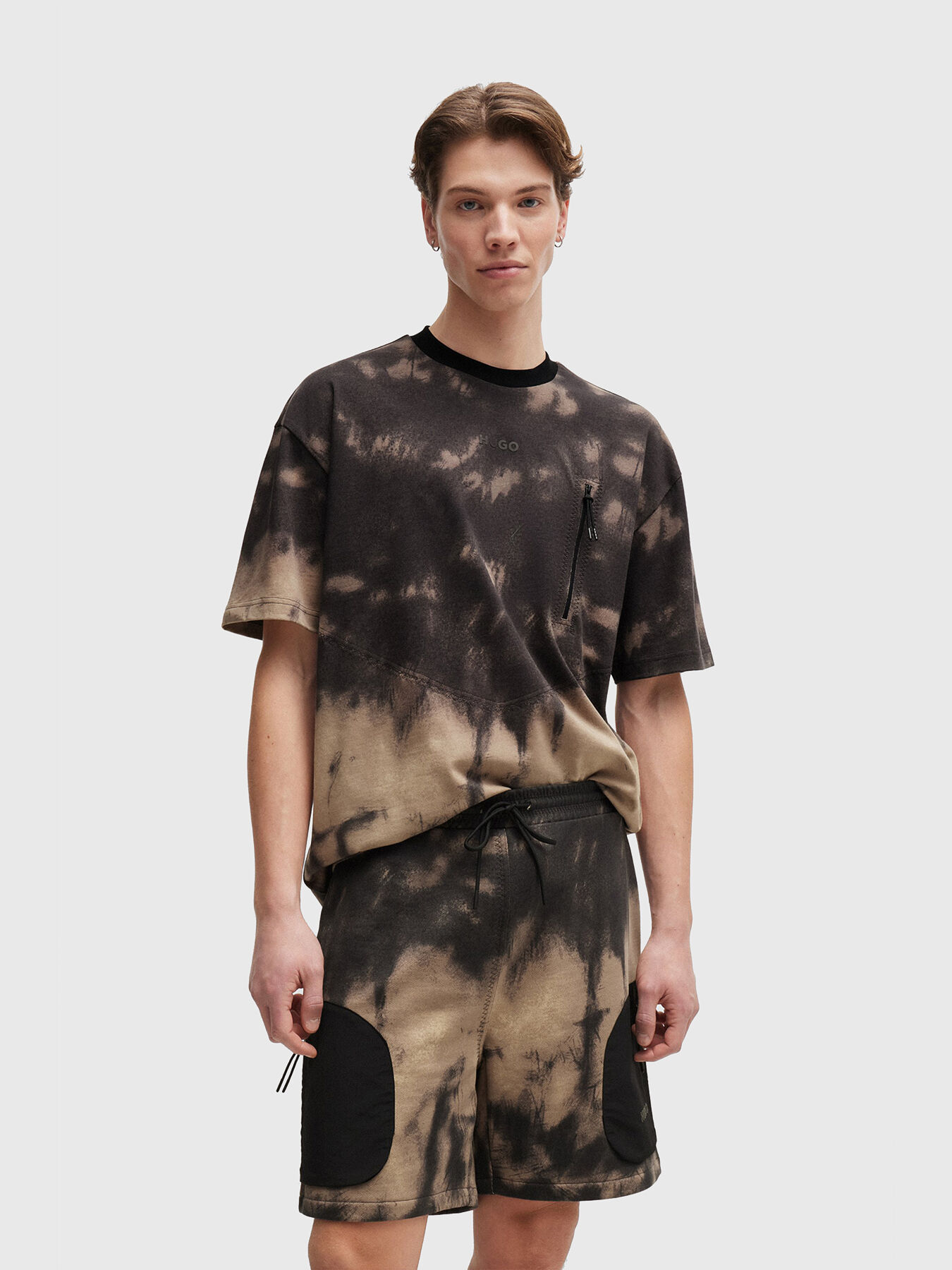 DOFORESTO black cotton T-shirt with zipper brand HUGO