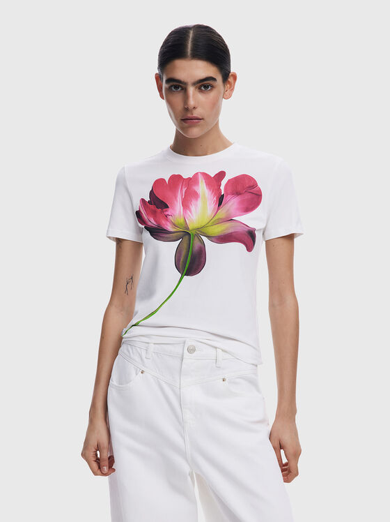 Cotton T-shirt with floral print - 1