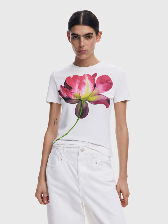 Cotton T-shirt with floral print - 1