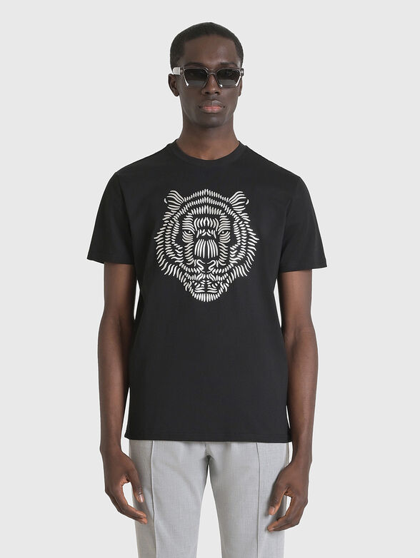 Black T-shirt with embossed print  - 1
