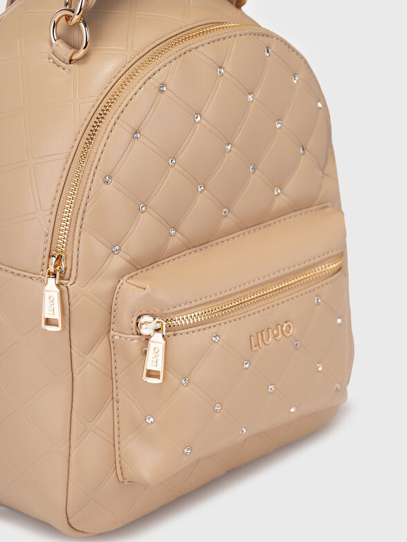 Crystal embellished backpack in beige - 4