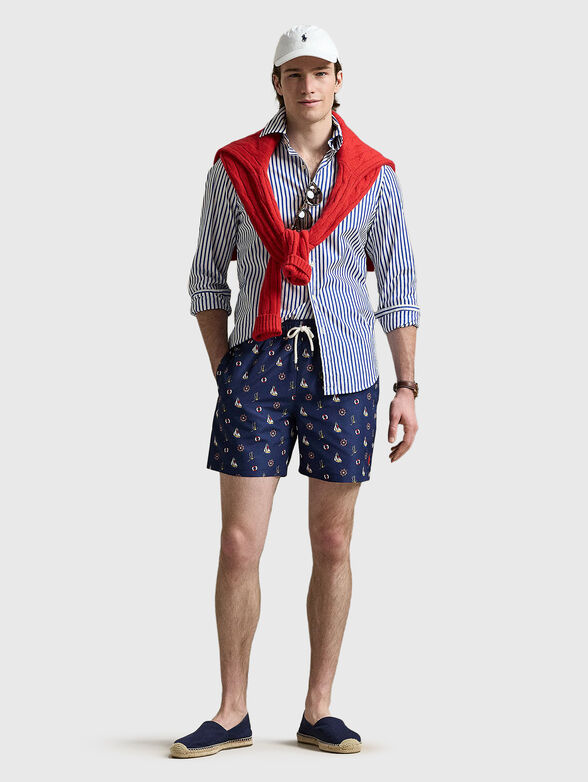 Navy blue printed beach shorts - 4