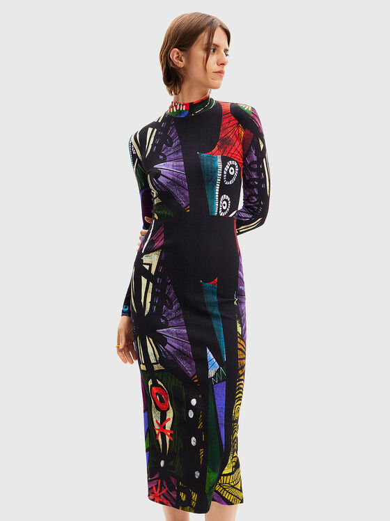 Black slim dress with artistic print - 1