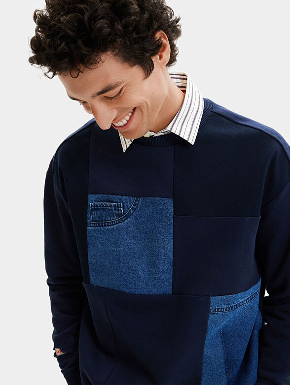 Blue sweatshirt with patchwork effect - 5