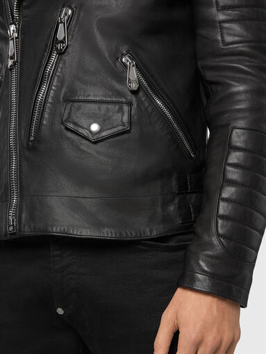 ICONIC P leather biker jacket with logo on the back - 5