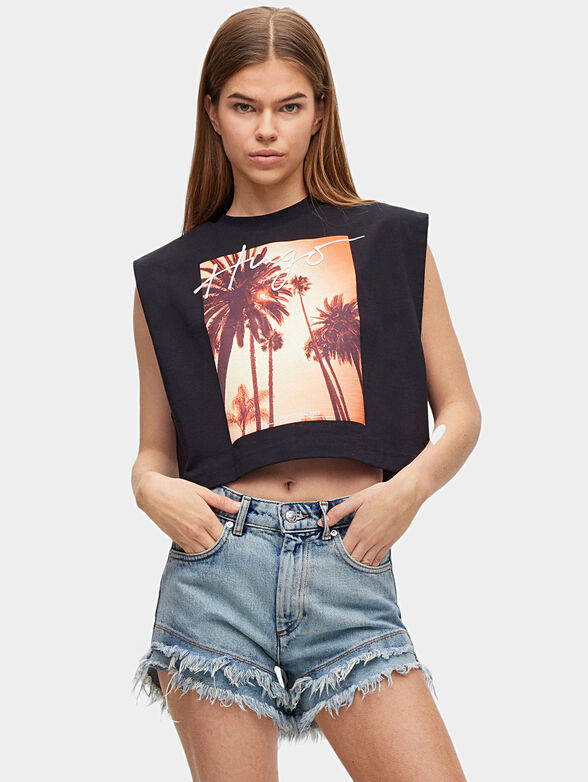 Black top with contrasting print - 1