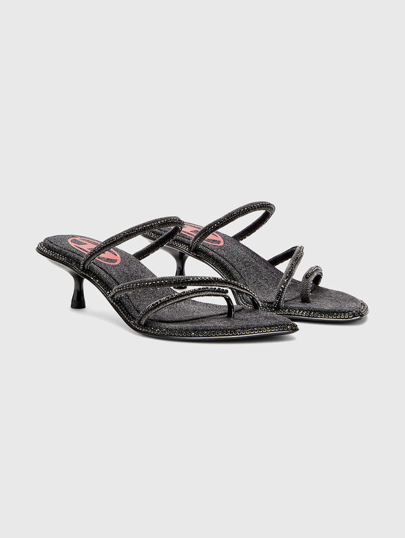 D-HAVANNA KITTIE heeled mules in rhinestones denim - 2