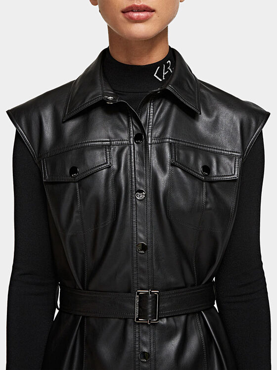 Рокля от еко кожа в син цвят - 2