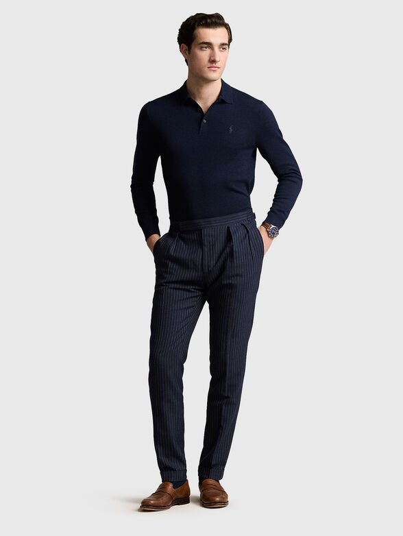 Dark blue polo shirt with long sleeves - 2