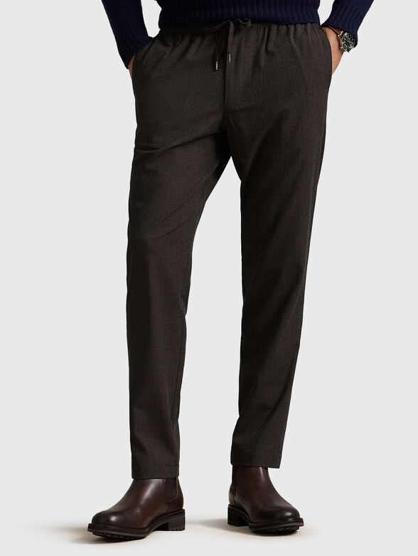 Dark brown trousers with elastic waist - 1