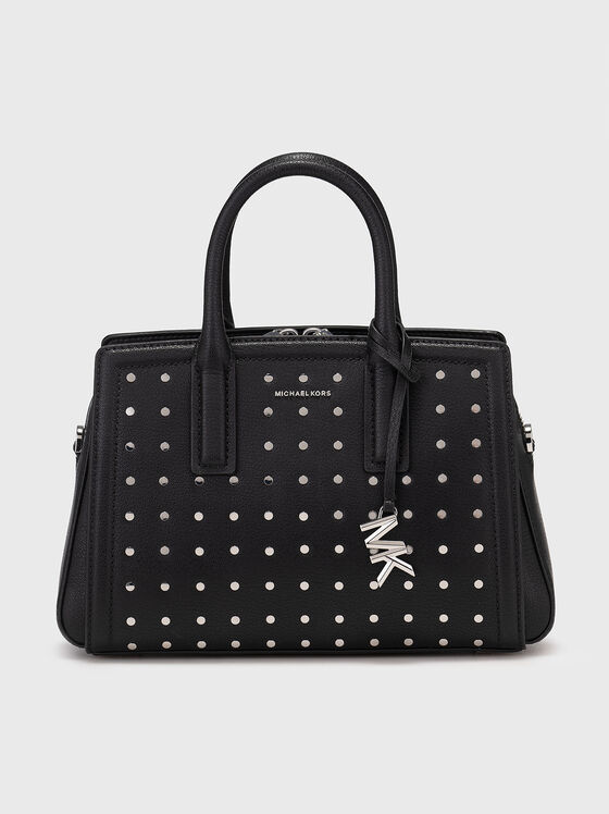 Кожена чанта със сребристи детайли и лого - 1