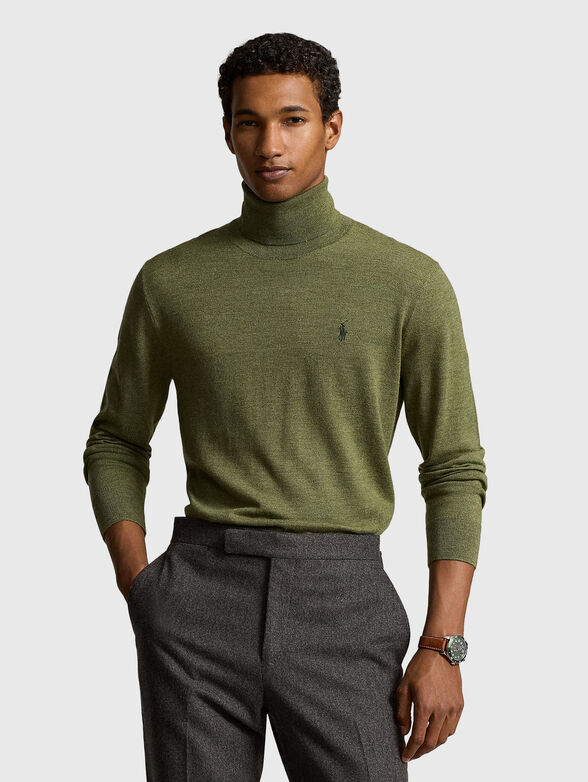 Green wool sweater with polo collar - 0